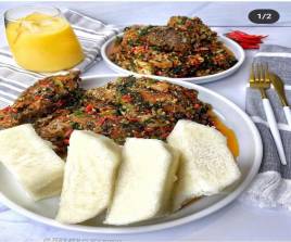Boiled yam (Ampesie)| Palaver Sauce 